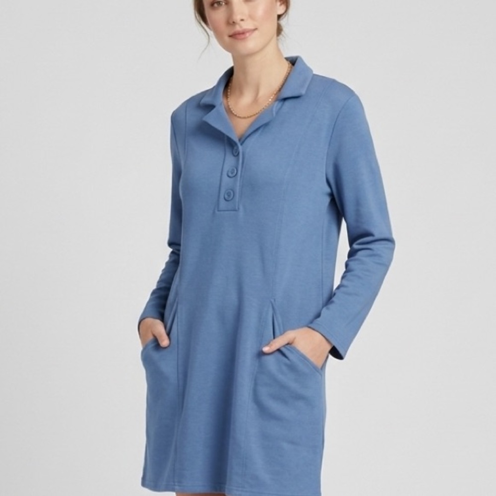 NorthStyle XL Blue Dress  Long Sleeve Henley Stretch Knit Pockets Lounge